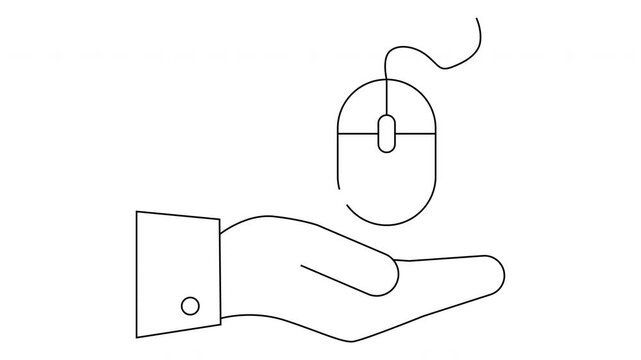 Outline depicts a hand holding a computer mouse above its palm