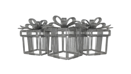 Isolated 3D wireframe gift set illustration artwork render in gray on a minimal surface