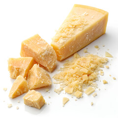 Pieces of Parmesan cheese isolated on white background