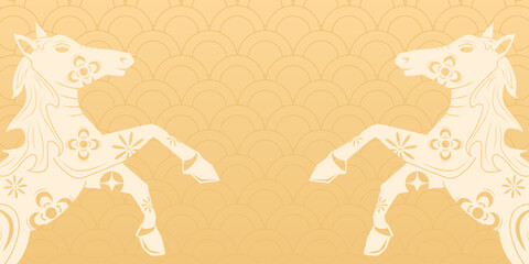 Happy Chinese new year 2026 , modern design set in red, gold and white colors , Year of the horse zodiac , Asia oriental traditional ornament, frame and border ,