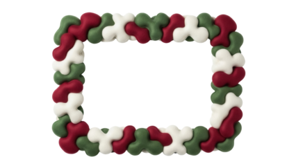 Isolated festive Christmas frame of clay dough in red green and white celebration decoration
