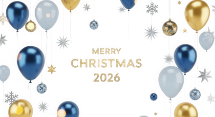 Festive christmas balloons and decorations isolated on transparent background