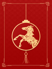 Happy Chinese new year 2026 , modern design set in red, gold and white colors , Year of the horse zodiac , Asia oriental traditional ornament, frame and border ,