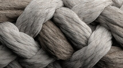 Close up braided rope texture showing intertwined fibers strength durability rustic material detail for creative background and design use on white background