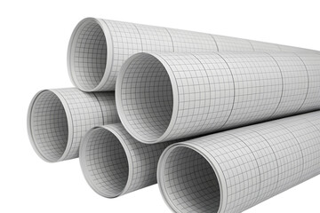 rolled architectural blueprints with grid pattern  . Isolated on transparent background, png