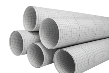 rolled architectural blueprints with grid pattern  . Isolated on transparent background, png