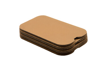 Stack of brown cardboard material with unique shape . Isolated on transparent background, png