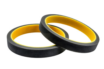 two rubber rings in black and yellow . Isolated on transparent background, png