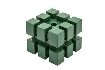 three-dimensional green cube puzzle, abstract brain teaser concept . Isolated on transparent background, png