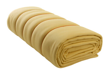 rolled up yellow fleece blanket . Isolated on transparent background, png