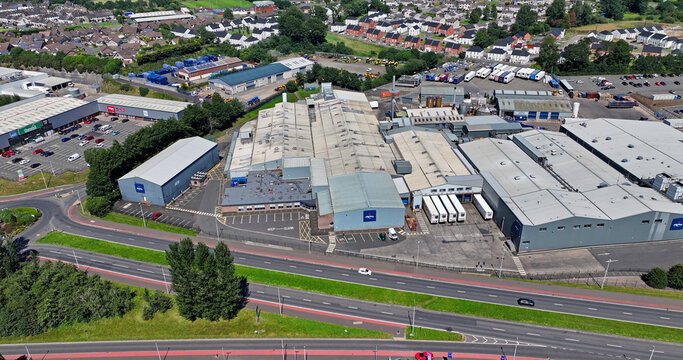 Aerial view of Pilgrims Europe Moy Park and Factory Shop Ballymena Antrim Northern Ireland 12-09-2025