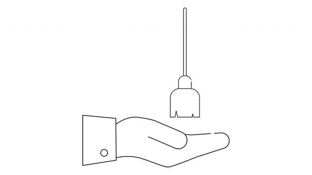 Hand extended below a small broom line art style