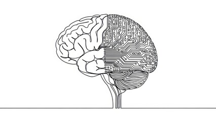 Creative illustration showcasing the integration of human brain with digital circuits