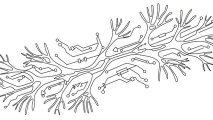 Intertwined neural network and circuit board illustration showcasing connectivity and integration