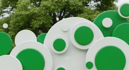 Harmonious blend of geometric circles with nature-inspired green hues backdrop