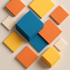 Geometric Abstraction: A Playful Arrangement of Colorful Square Prisms on Warm Background