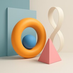 Geometric harmony: A playful arrangement of shapes in pastel hues creating visual interest