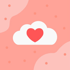 Valentine cloud heart illustration. Rounded cloud icon form. Clean heart shape centered inside. Soft abstract background blobs. Warm pastel romantic tone.