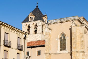 Leon, Spain - November 02, 2024: Square of medieval origin in the historic center, called Plaza del Grano, in the city of Leon, Spain