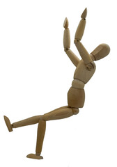 Wooden jointed figure posed as if falling backwards