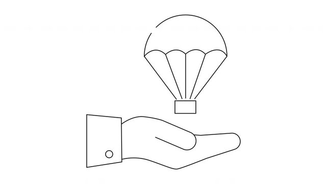 A hand offering a parachute portrayed in a minimalist line drawing