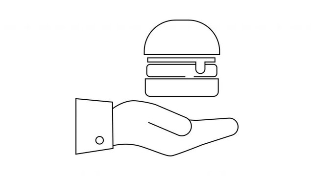 A hand in a suit coat holds a hamburger hovering over it