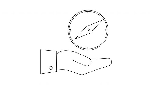 A compass hovers above an outstretched hand isolated against a white background