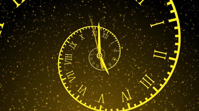Spiral Clock Animation looped background. Concept of time travel, Present, Past, Future, infinity concept of time travel Full HD. 4K