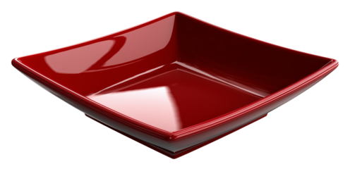 empty square deep red plate with glossy bold texture and modern angled presentation