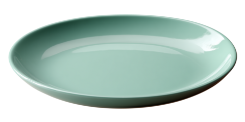 empty oval pastel green plate featuring a smooth gentle finish in a clear angled view