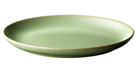 empty oval pastel green plate featuring a smooth gentle finish in a clear angled view