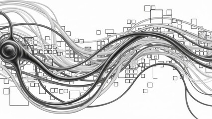 Abstract Neural Network Visualization with Interconnected Pathways and Data Blocks