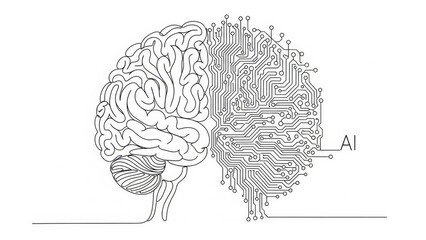 Human brain and artificial intelligence integration concept visualization for future