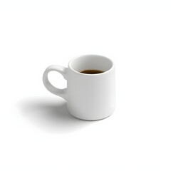 A Minimalist and Clean White Ceramic Coffee Mug Vector Illustration with a Handle, Containing Hot Black Coffee or Espresso, Photorealistic 3D Rendering with Soft Natural Shadow, 