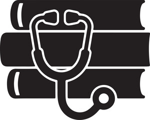 Stack of three medical textbooks with a stethoscope draped over them symbolizing healthcare education and