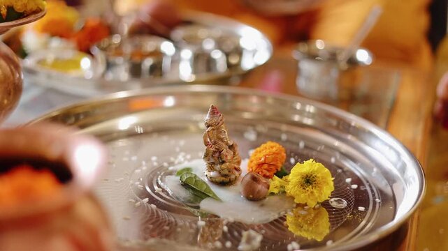 Authentic scene of a traditional Indian marriage vidhi, capturing sacred rituals performed around the holy fire (Agni) under a decorated mandap