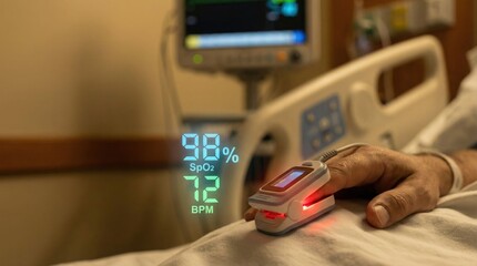 Patient monitoring action in healthcare facility medical equipment hospital room close-up view vital signs technology