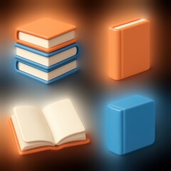 Stylized Educational Icons Depicting Books and Reading with Warm and Cool Lighting