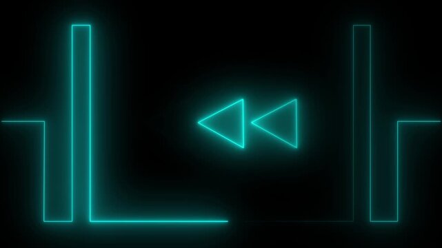Neon blue Rewind Arrows left HUD Animation on Black Background