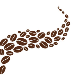 Obraz premium Artistic coffee bean arrangement forming a sleek curved line on a white background