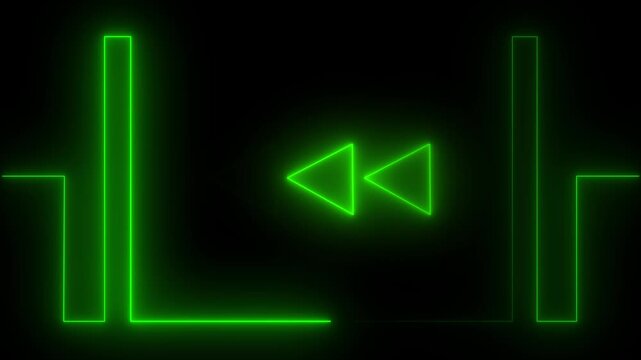 Neon Green Rewind Arrows left HUD Animation on Black Background