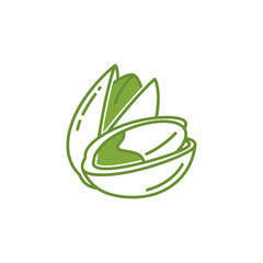 Fototapeta premium Minimalist Illustration of a Pistachio Nut with Two Green Shells and a Kernel