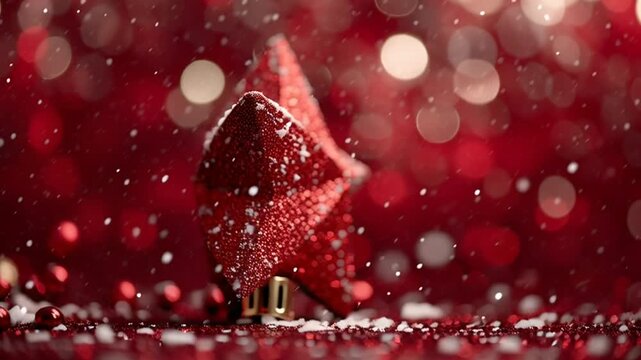 Red Christmas Star Ornament on Festive Background