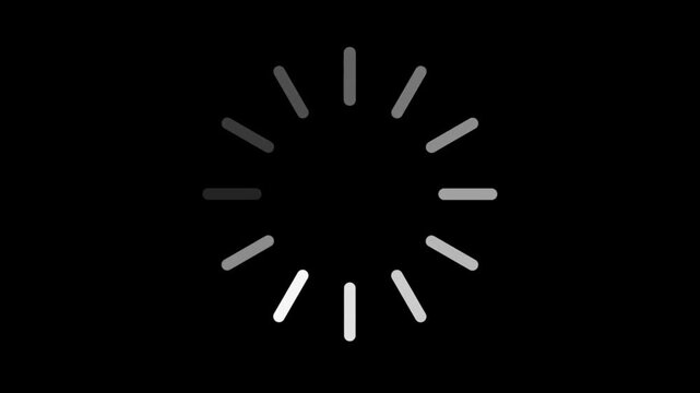 Black radial lines loading spinner animation on green screen, preloader circle loop, system buffering progress icon, waiting status symbol for interface design