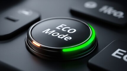 Eco Mode button modern device, showcasing sleek design with glowing green indicator. This button symbolizes energy efficiency and sustainability