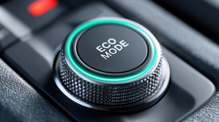 Eco mode button in modern vehicle interior, showcasing sleek design and functionality. This button promotes energy efficiency and sustainability