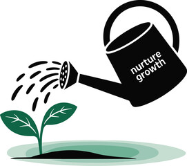Nurture Growth Vector with Watering Can and Plant. Motivational Illustration of Care and Development Concept.