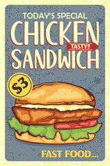 Today's Special Chicken Sandwich Fast Food Poster