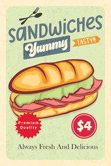 Vintage Hand-Drawn Sandwich Advertisement Poster