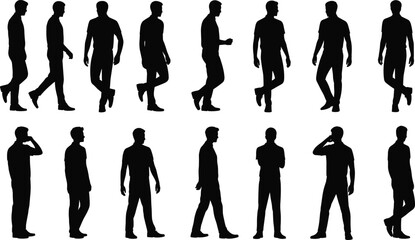 Elderly people Male walking and standing silhouettes showing casual poses, movement, body posture and everyday activities for lifestyle design, illustration,